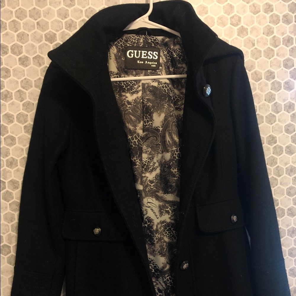 Guess Wool Jacket with Detachable Hood